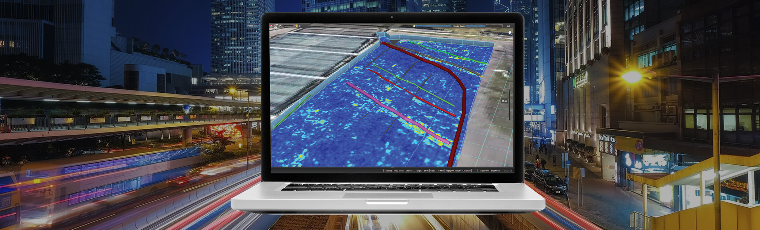 Zobrazení dat GPR v materiálu k IQMaps. Materiál IDS GeoRadar.